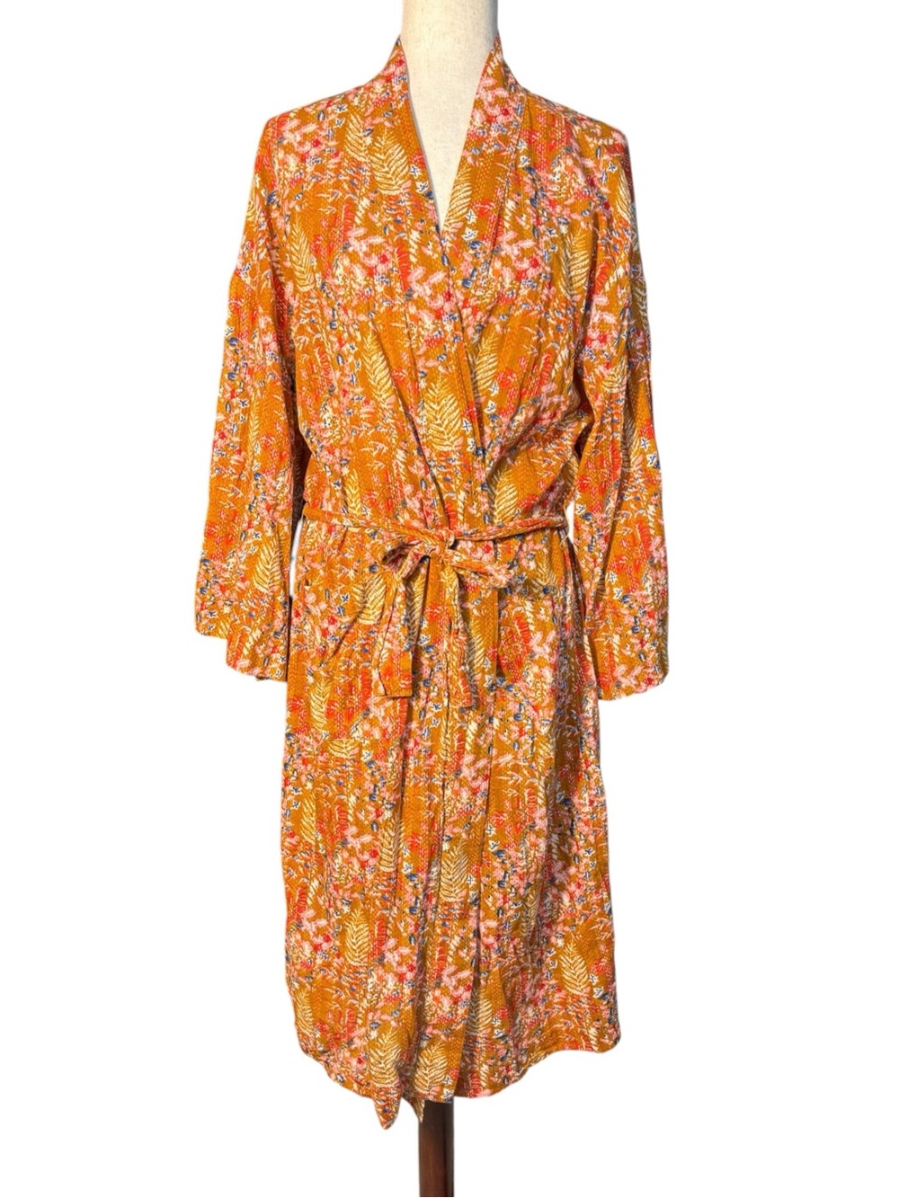 World Market Floral Cotton Boho Kimono Robe Duster One Size